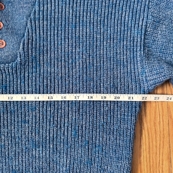 Vtg L.L. Bean Heavy Wool Henley Fisherman Sweater High Trek Yarn Blue Mens L - Picture 6 of 8